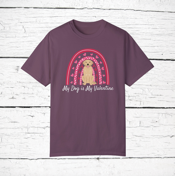 Goldador (Golden Retriever/Labrador Retriever mix) 'My Dog is My Valentine' 100% cotton t-shirt customized