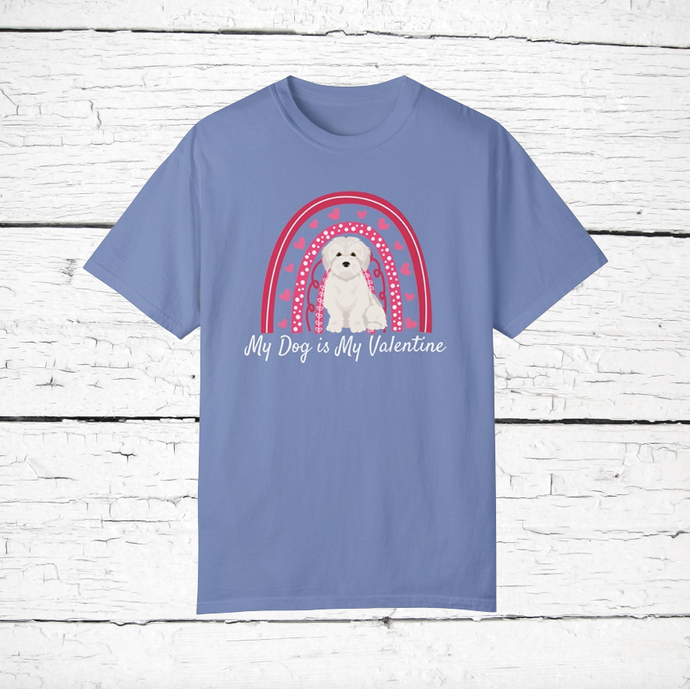 Malti-poo (Maltese/Poodle mix) 'My Dog is My Valentine' 100% cotton t-shirt customized