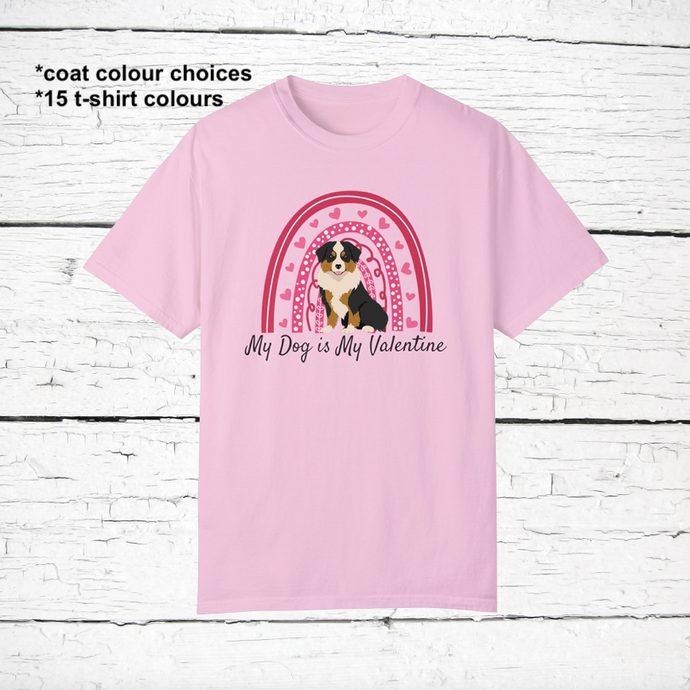Miniature American Shepherd 'My Dog is My Valentine' 100% cotton t-shirt customized