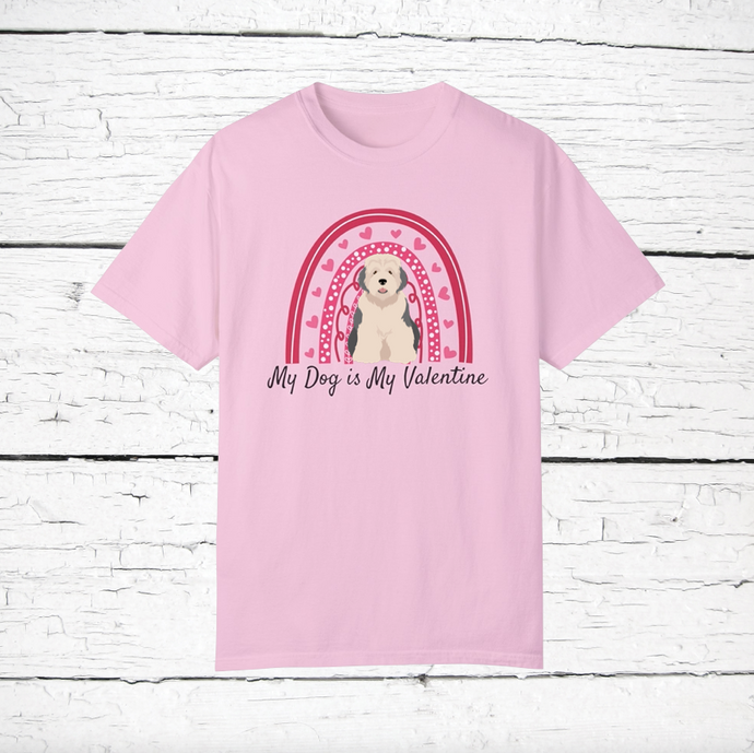 Old English Sheepdog 'My Dog is My Valentine' 100% cotton t-shirt customized
