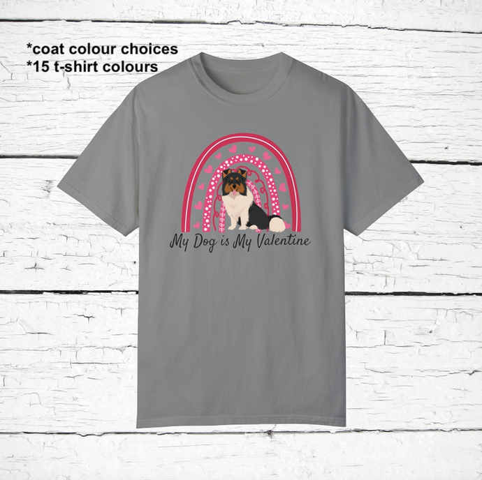 Shetland Sheepdog 'My Dog is My Valentine' 100% cotton t-shirt customized