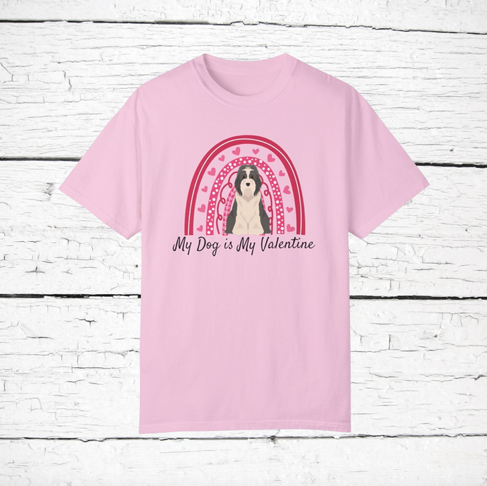Bearded Collie 'My Dog is My Valentine' 100% cotton t-shirt customized