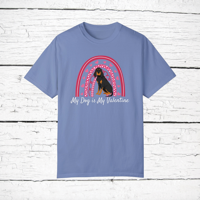 Black and Tan Coonhound 'My Dog is My Valentine' 100% cotton t-shirt customized