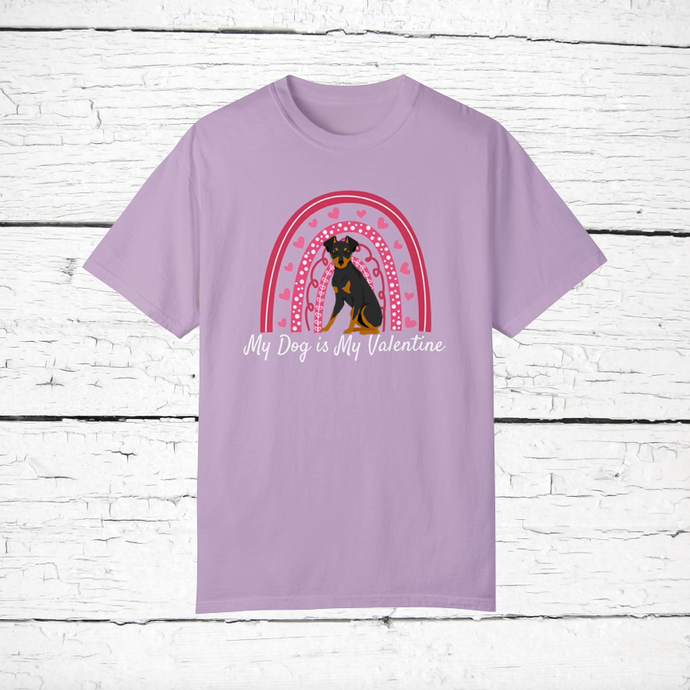 Miniature Pinscher (tipped ears) 'My Dog is My Valentine' 100% cotton t-shirt customized