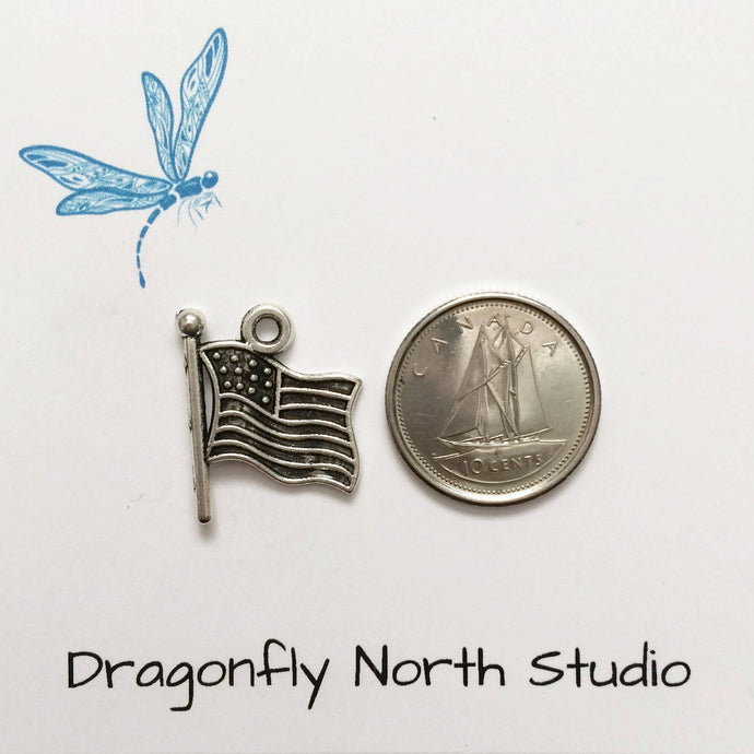 USA flag charm - American flag charm - flag charm - antiqued silver tone charm