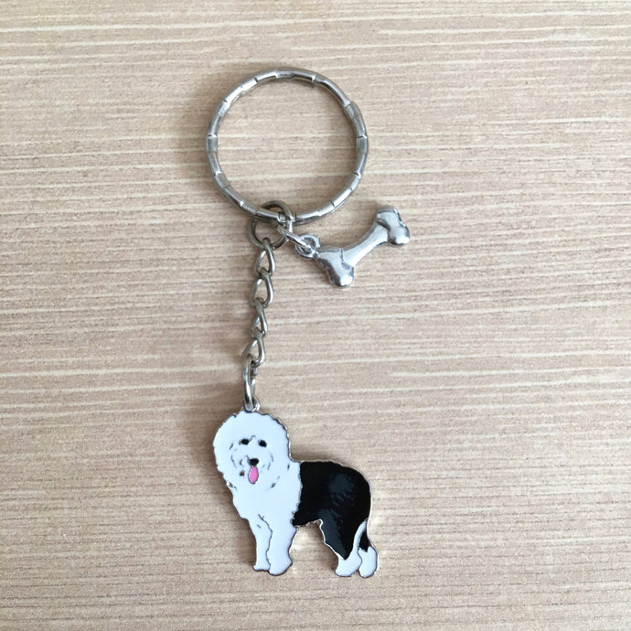 Old English Sheepdog enamel charm key ring