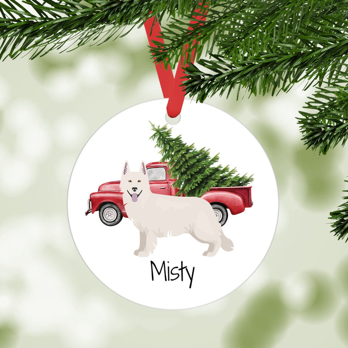 White Swiss Shepherd ornament personalized