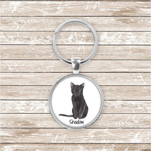 Load image into Gallery viewer, Black Domestic shorthair cat keychain personalized
