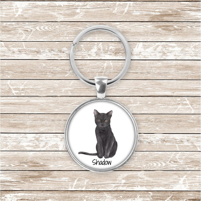 Black Domestic shorthair cat keychain personalized