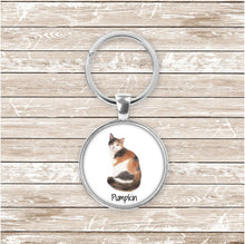 Load image into Gallery viewer, Calico Domestic shorthair cat keychain personalized
