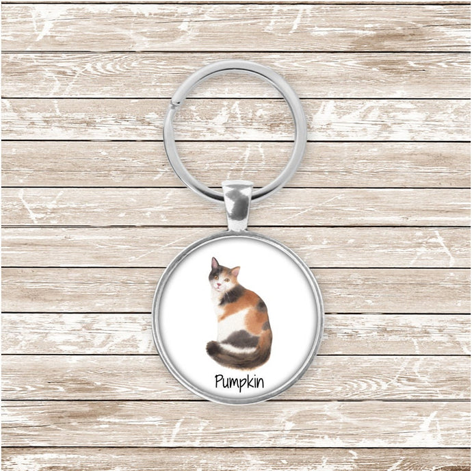 Calico Domestic shorthair cat keychain personalized