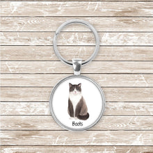 Load image into Gallery viewer, Black and white domestic shorthair cat keychain personalized
