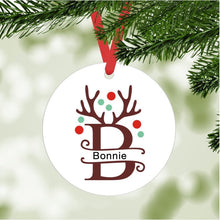 Load image into Gallery viewer, Reindeer Antler Alphabet ornament personalized
