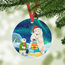 Load image into Gallery viewer, Polar Bears and Gifts Ornament
