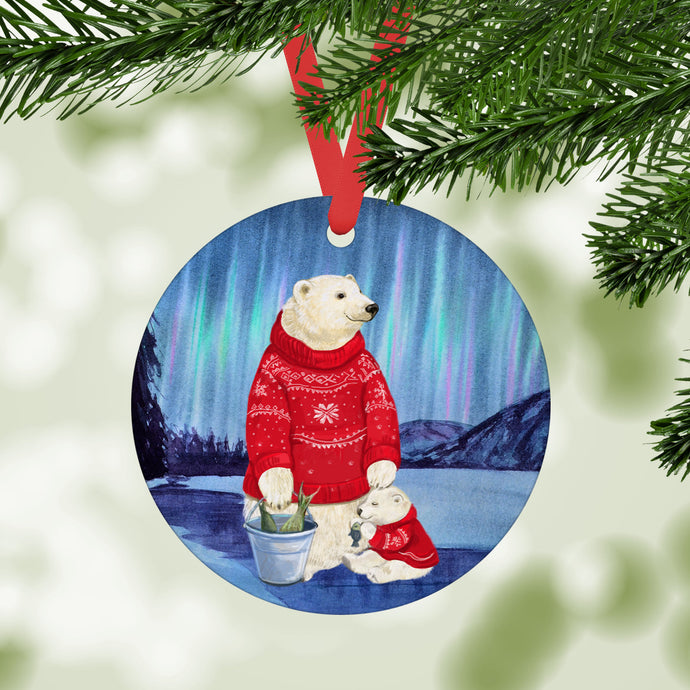 Polar Bears in Red Sweaters Ornament