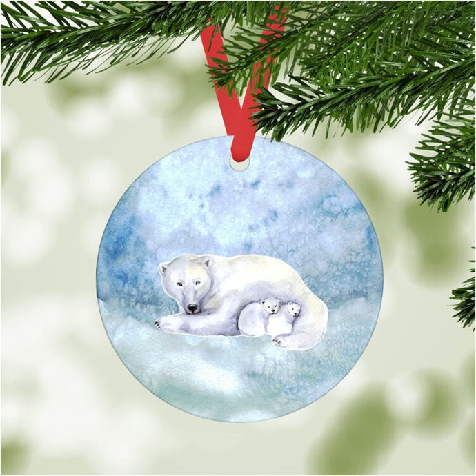 Mama Polar Bear and Cubs Ornament
