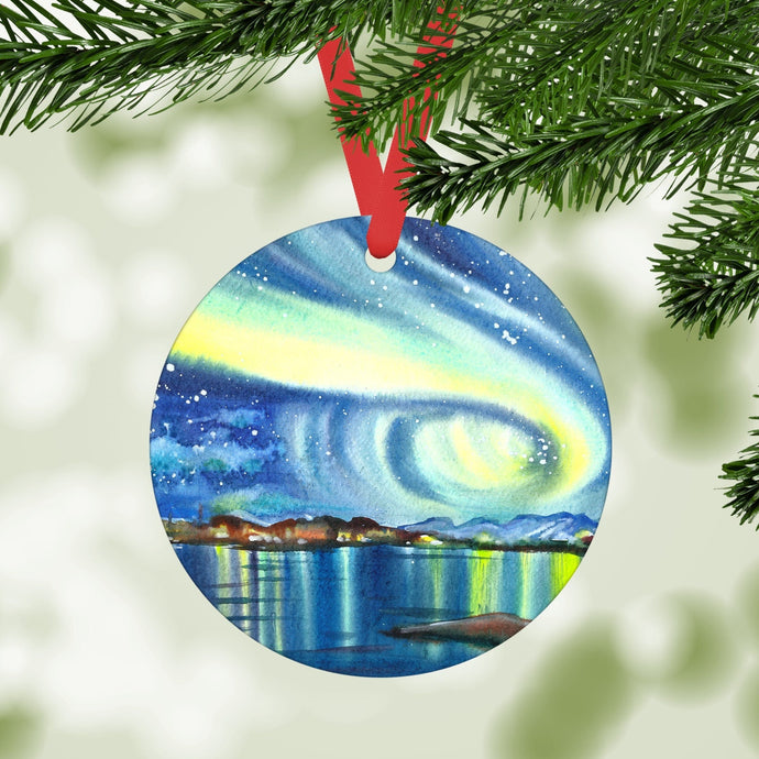 Village Under Northern Lights Ornament
