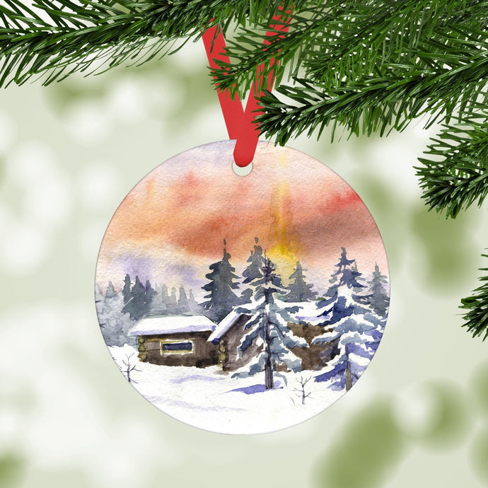 Log Cabin in the Snow Ornament