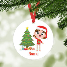 Load image into Gallery viewer, Kid&#39;s Christmas Ornament - personalized - brown hair, lighter skin
