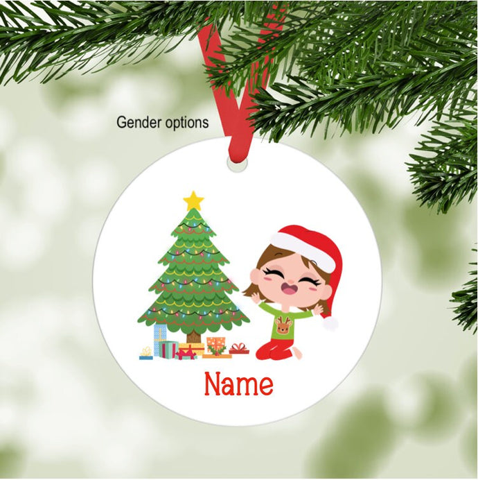 Kid's Christmas Ornament - personalized - brown hair, lighter skin