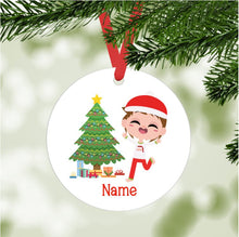 Load image into Gallery viewer, Kid&#39;s Christmas Ornament - personalized - brown hair, lighter skin
