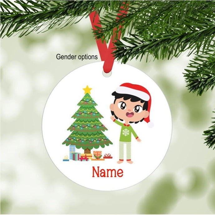 Kid's Christmas Ornament - personalized - black hair, lighter skin
