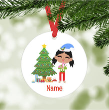 Load image into Gallery viewer, Kid&#39;s Christmas Ornament - personalized - black hair, darker skin
