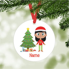 Load image into Gallery viewer, Kid&#39;s Christmas Ornament - personalized - black hair, darker skin
