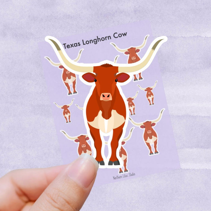 Texas Longhorn Cow vinyl sticker sheet