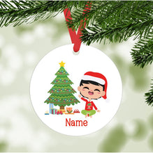 Load image into Gallery viewer, Kid&#39;s Christmas Ornament - personalized - black hair, lighter skin
