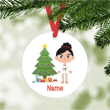 Load image into Gallery viewer, Kid&#39;s Christmas Ornament - personalized - black hair, lighter skin
