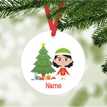 Load image into Gallery viewer, Kid&#39;s Christmas Ornament - personalized - black hair, lighter skin
