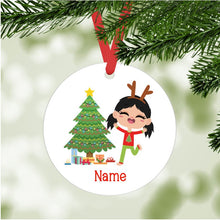 Load image into Gallery viewer, Kid&#39;s Christmas Ornament - personalized - black hair, lighter skin
