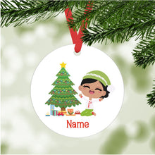 Load image into Gallery viewer, Kid&#39;s Christmas Ornament - personalized - black hair, darker skin
