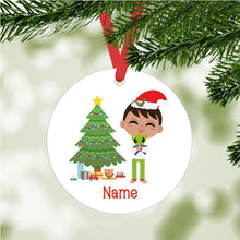 Load image into Gallery viewer, Kid&#39;s Christmas Ornament - personalized - black hair, darker skin
