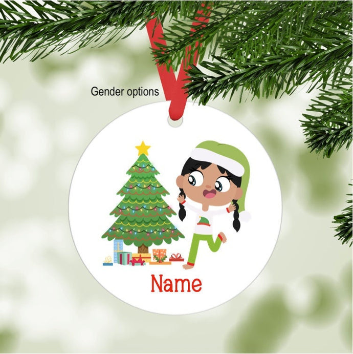 Kid's Christmas Ornament - personalized - black hair, darker skin