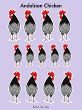 Load image into Gallery viewer, Andalusian chicken vinyl sticker sheet
