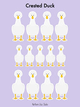 Load image into Gallery viewer, Crested duck vinyl sticker sheet
