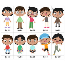 Load image into Gallery viewer, Multicultural Boys name label stickers - personalized - Set E
