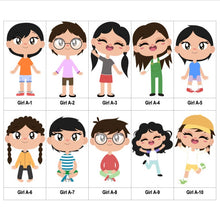 Load image into Gallery viewer, Multicultural Girls name label stickers - personalized - Set A
