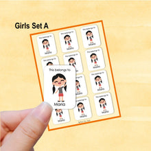 Load image into Gallery viewer, Multicultural Girls name label stickers - personalized - Set A
