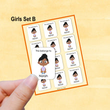 Load image into Gallery viewer, Multicultural Girls name label stickers - personalized - Set B
