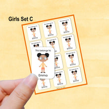 Load image into Gallery viewer, Multicultural Girls name label stickers - personalized - Set C
