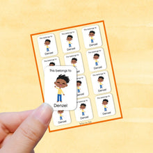 Load image into Gallery viewer, Multicultural Boys name label stickers - personalized - Set B
