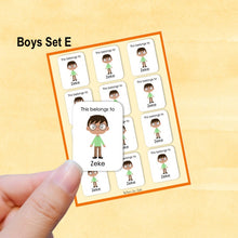 Load image into Gallery viewer, Multicultural Boys name label stickers - personalized - Set E
