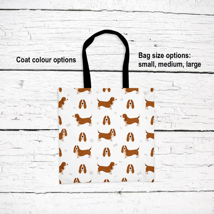 Basset Hound pattern tote bag