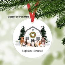 Load image into Gallery viewer, Farm Christmas Ornament (white barn without snow) personalized
