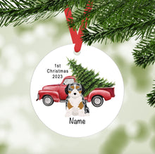 Load image into Gallery viewer, Aussiedoodle puppy (Australian Shepherd/Poodle mix) ornament personalized
