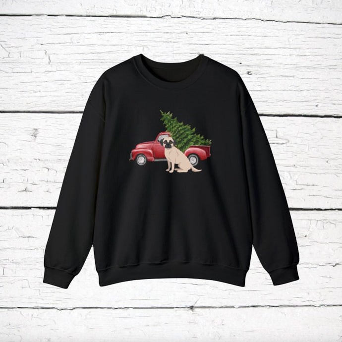 Chug (Chihuahua/Pug mix) Red Truck Sweatshirt