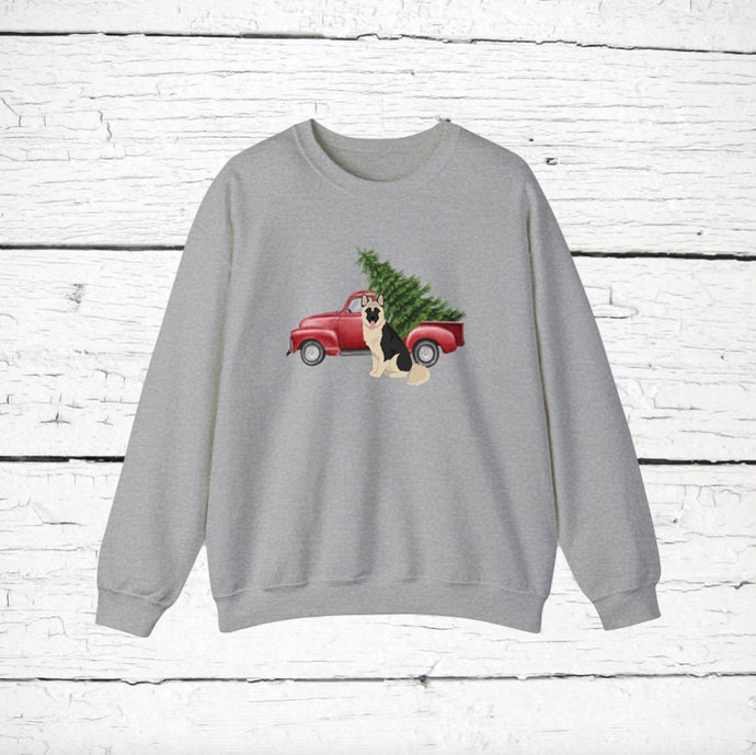 German Shepherd (long haired)  Red Truck Sweatshirt